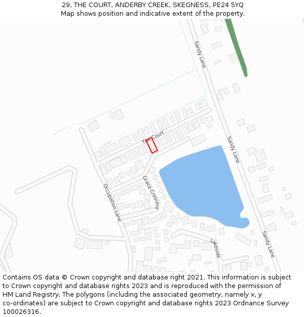 29, THE COURT, ANDERBY CREEK, SKEGNESS, PE24 5YQ: Location map and indicative extent of plot