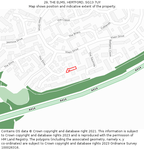 29, THE ELMS, HERTFORD, SG13 7UY: Location map and indicative extent of plot