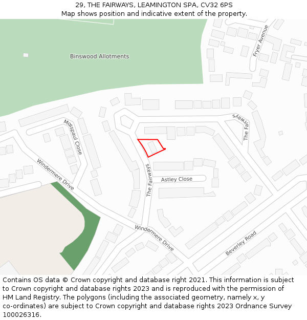 29, THE FAIRWAYS, LEAMINGTON SPA, CV32 6PS: Location map and indicative extent of plot