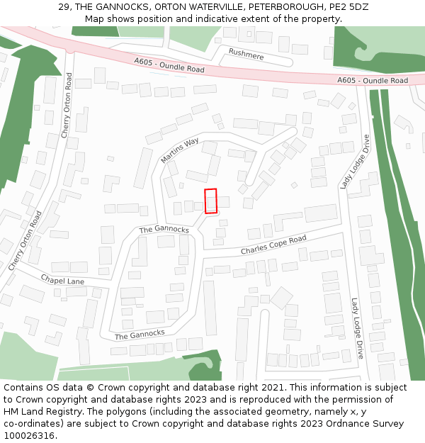 29, THE GANNOCKS, ORTON WATERVILLE, PETERBOROUGH, PE2 5DZ: Location map and indicative extent of plot
