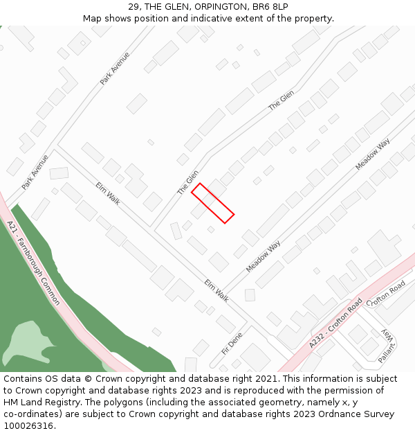 29, THE GLEN, ORPINGTON, BR6 8LP: Location map and indicative extent of plot