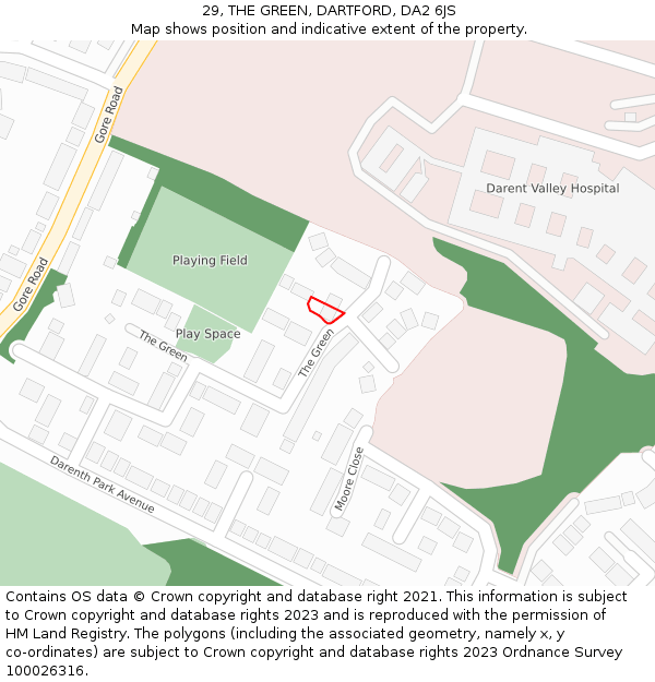 29, THE GREEN, DARTFORD, DA2 6JS: Location map and indicative extent of plot