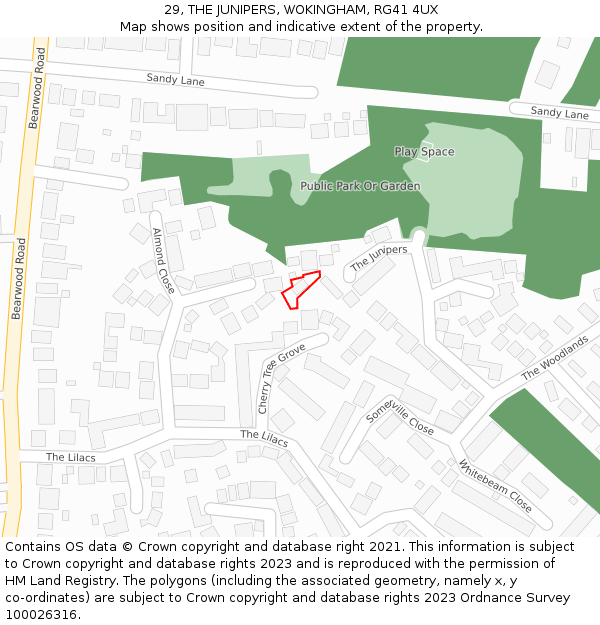29, THE JUNIPERS, WOKINGHAM, RG41 4UX: Location map and indicative extent of plot