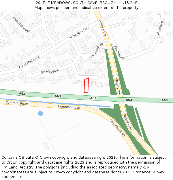 29, THE MEADOWS, SOUTH CAVE, BROUGH, HU15 2HR: Location map and indicative extent of plot