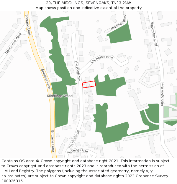 29, THE MIDDLINGS, SEVENOAKS, TN13 2NW: Location map and indicative extent of plot