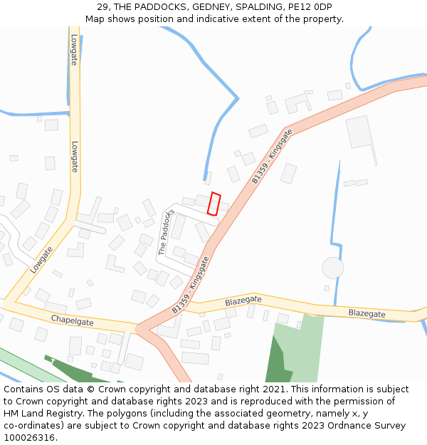 29, THE PADDOCKS, GEDNEY, SPALDING, PE12 0DP: Location map and indicative extent of plot