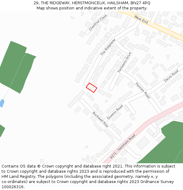 29, THE RIDGEWAY, HERSTMONCEUX, HAILSHAM, BN27 4PQ: Location map and indicative extent of plot