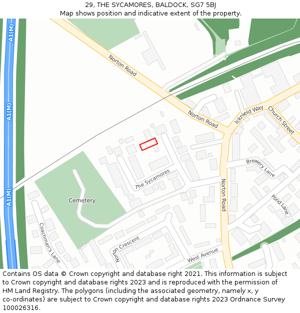 29, THE SYCAMORES, BALDOCK, SG7 5BJ: Location map and indicative extent of plot