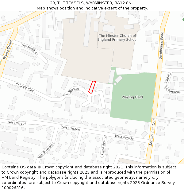 29, THE TEASELS, WARMINSTER, BA12 8NU: Location map and indicative extent of plot