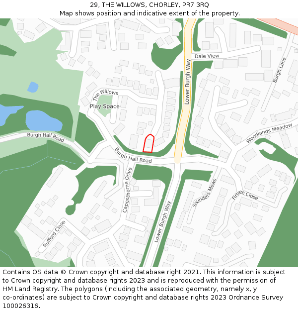 29, THE WILLOWS, CHORLEY, PR7 3RQ: Location map and indicative extent of plot