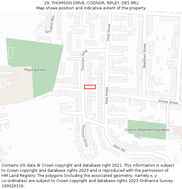 29, THOMSON DRIVE, CODNOR, RIPLEY, DE5 9RU: Location map and indicative extent of plot