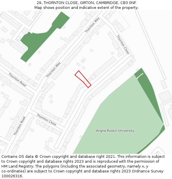 29, THORNTON CLOSE, GIRTON, CAMBRIDGE, CB3 0NF: Location map and indicative extent of plot