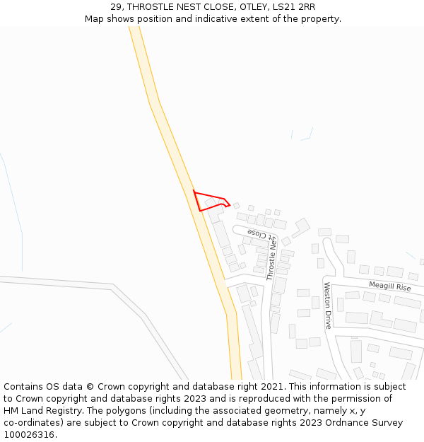 29, THROSTLE NEST CLOSE, OTLEY, LS21 2RR: Location map and indicative extent of plot