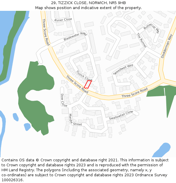 29, TIZZICK CLOSE, NORWICH, NR5 9HB: Location map and indicative extent of plot