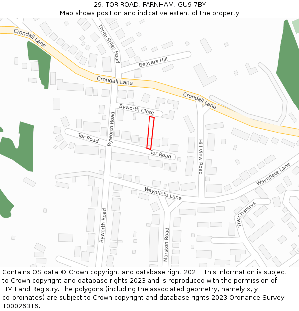 29, TOR ROAD, FARNHAM, GU9 7BY: Location map and indicative extent of plot