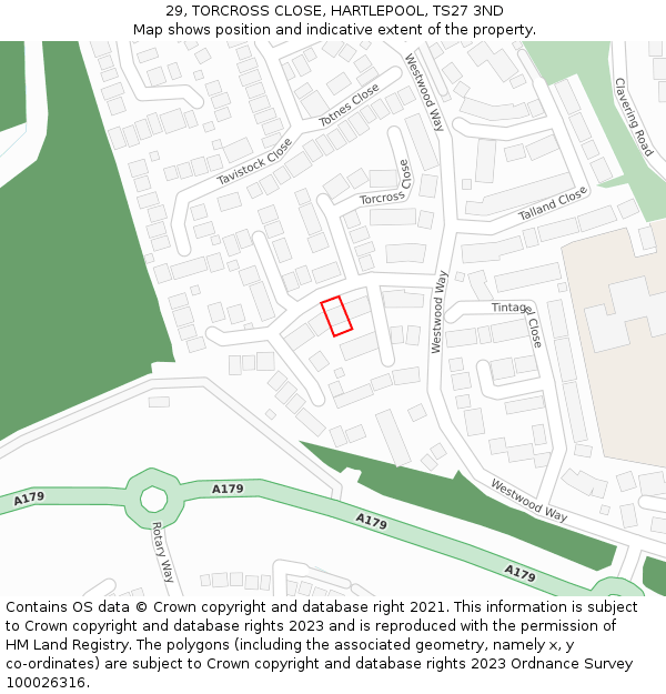 29, TORCROSS CLOSE, HARTLEPOOL, TS27 3ND: Location map and indicative extent of plot