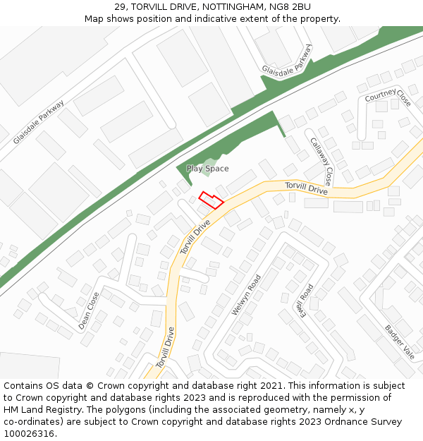 29, TORVILL DRIVE, NOTTINGHAM, NG8 2BU: Location map and indicative extent of plot