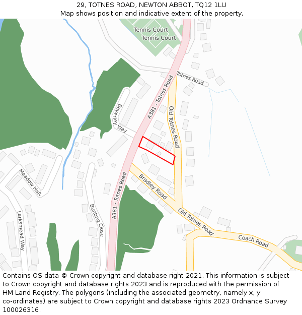 29, TOTNES ROAD, NEWTON ABBOT, TQ12 1LU: Location map and indicative extent of plot
