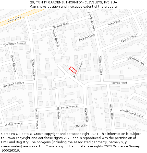 29, TRINITY GARDENS, THORNTON-CLEVELEYS, FY5 2UA: Location map and indicative extent of plot