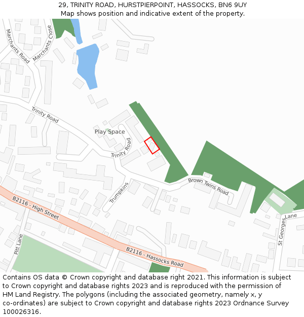 29, TRINITY ROAD, HURSTPIERPOINT, HASSOCKS, BN6 9UY: Location map and indicative extent of plot