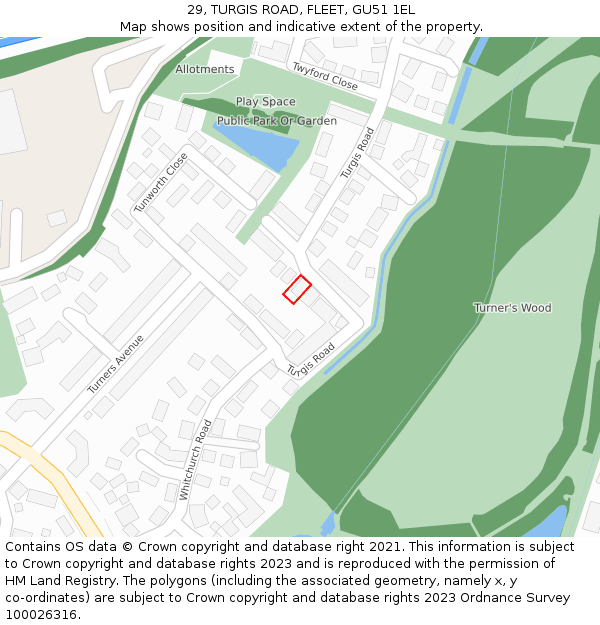 29, TURGIS ROAD, FLEET, GU51 1EL: Location map and indicative extent of plot