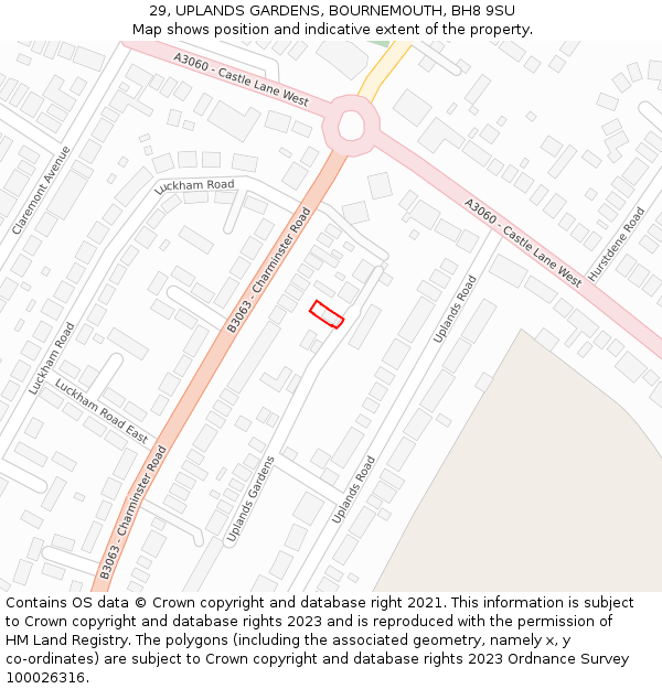 29, UPLANDS GARDENS, BOURNEMOUTH, BH8 9SU: Location map and indicative extent of plot