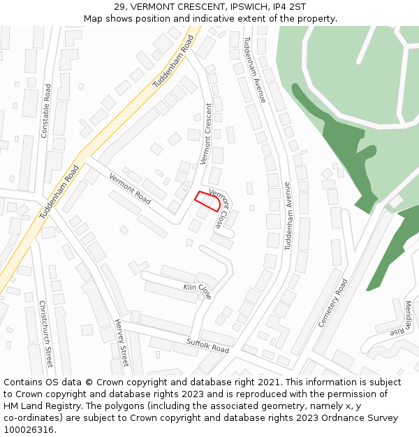 29, VERMONT CRESCENT, IPSWICH, IP4 2ST: Location map and indicative extent of plot