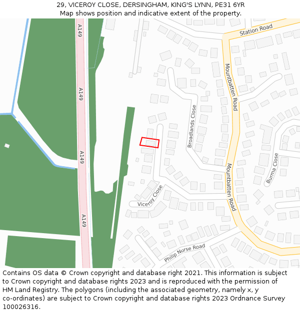 29, VICEROY CLOSE, DERSINGHAM, KING'S LYNN, PE31 6YR: Location map and indicative extent of plot