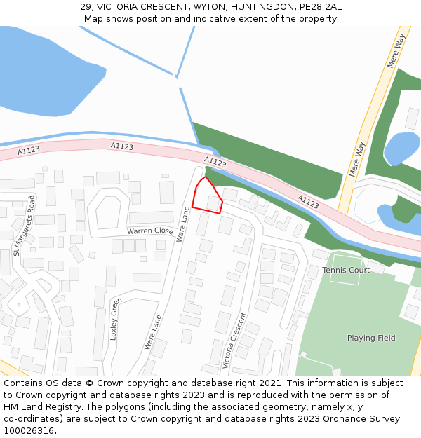 29, VICTORIA CRESCENT, WYTON, HUNTINGDON, PE28 2AL: Location map and indicative extent of plot