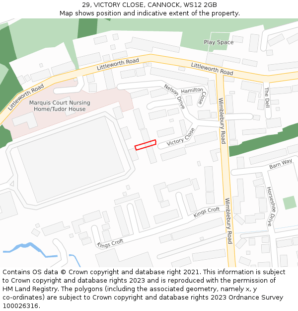 29, VICTORY CLOSE, CANNOCK, WS12 2GB: Location map and indicative extent of plot