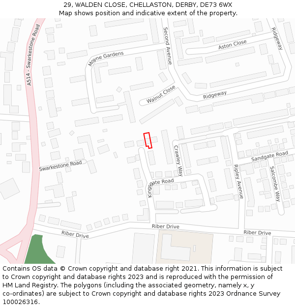 29, WALDEN CLOSE, CHELLASTON, DERBY, DE73 6WX: Location map and indicative extent of plot
