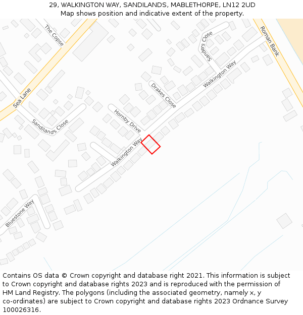 29, WALKINGTON WAY, SANDILANDS, MABLETHORPE, LN12 2UD: Location map and indicative extent of plot