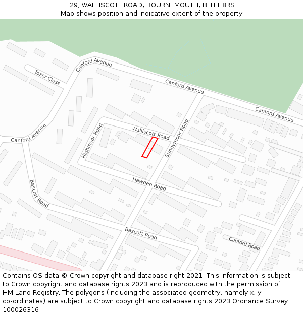 29, WALLISCOTT ROAD, BOURNEMOUTH, BH11 8RS: Location map and indicative extent of plot