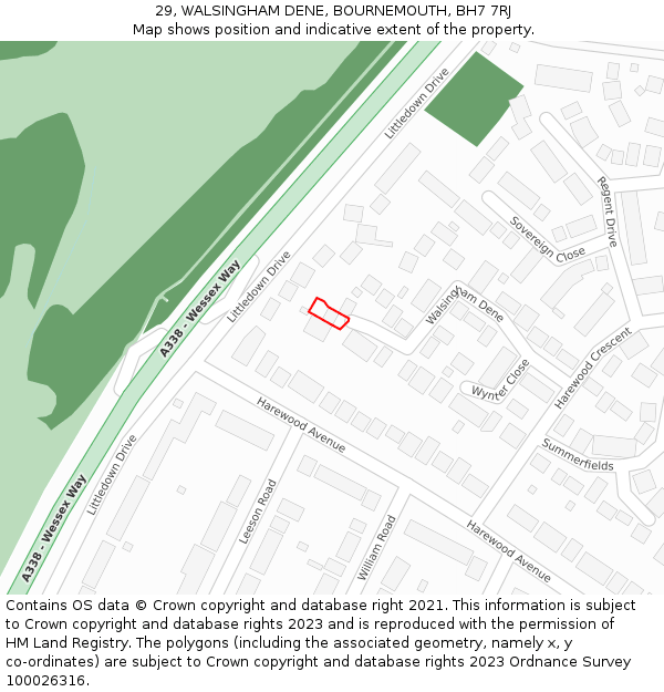 29, WALSINGHAM DENE, BOURNEMOUTH, BH7 7RJ: Location map and indicative extent of plot
