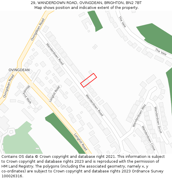 29, WANDERDOWN ROAD, OVINGDEAN, BRIGHTON, BN2 7BT: Location map and indicative extent of plot