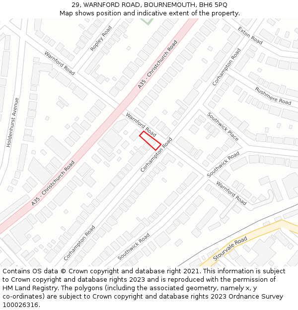 29, WARNFORD ROAD, BOURNEMOUTH, BH6 5PQ: Location map and indicative extent of plot