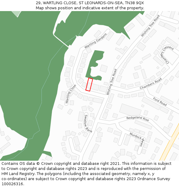 29, WARTLING CLOSE, ST LEONARDS-ON-SEA, TN38 9QX: Location map and indicative extent of plot
