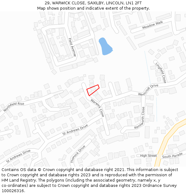 29, WARWICK CLOSE, SAXILBY, LINCOLN, LN1 2FT: Location map and indicative extent of plot
