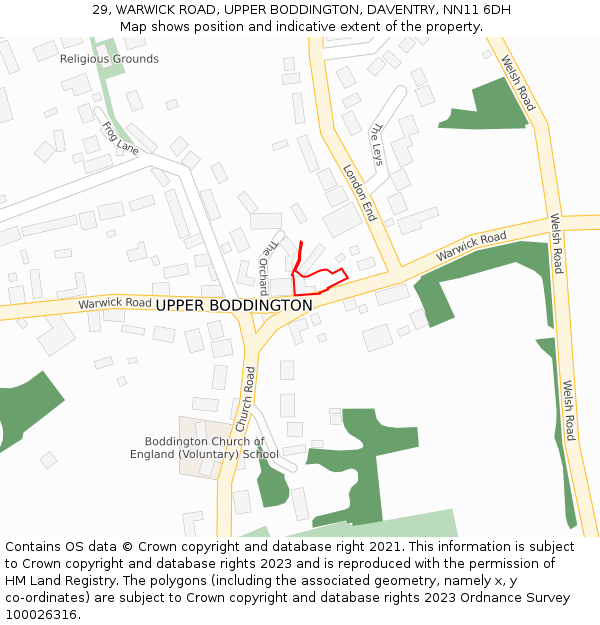 29, WARWICK ROAD, UPPER BODDINGTON, DAVENTRY, NN11 6DH: Location map and indicative extent of plot