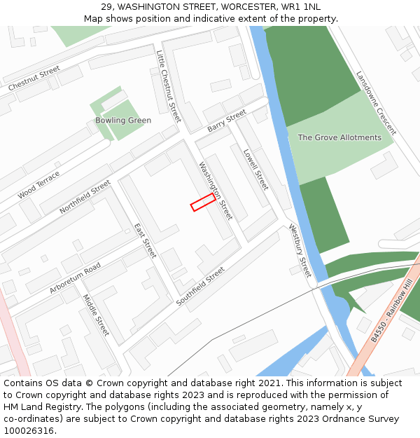 29, WASHINGTON STREET, WORCESTER, WR1 1NL: Location map and indicative extent of plot