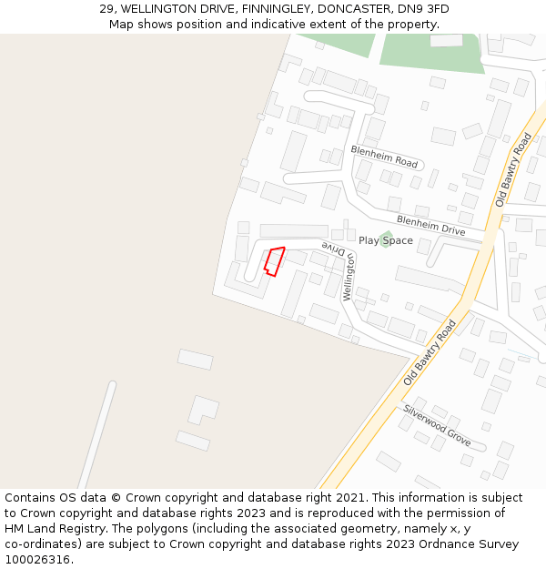 29, WELLINGTON DRIVE, FINNINGLEY, DONCASTER, DN9 3FD: Location map and indicative extent of plot