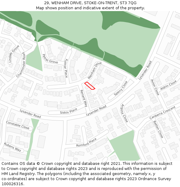 29, WENHAM DRIVE, STOKE-ON-TRENT, ST3 7QG: Location map and indicative extent of plot