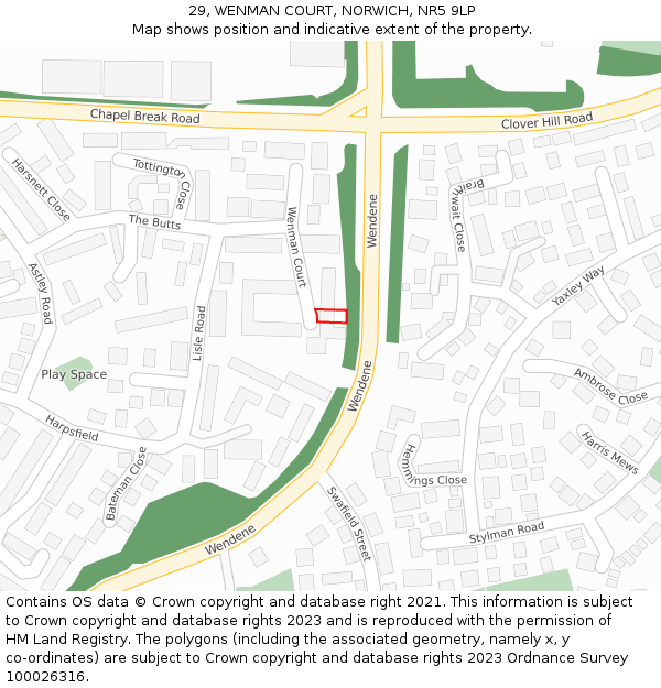 29, WENMAN COURT, NORWICH, NR5 9LP: Location map and indicative extent of plot