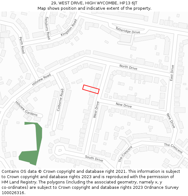 29, WEST DRIVE, HIGH WYCOMBE, HP13 6JT: Location map and indicative extent of plot