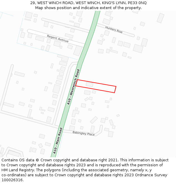 29, WEST WINCH ROAD, WEST WINCH, KING'S LYNN, PE33 0NQ: Location map and indicative extent of plot
