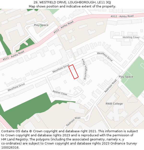 29, WESTFIELD DRIVE, LOUGHBOROUGH, LE11 3QJ: Location map and indicative extent of plot