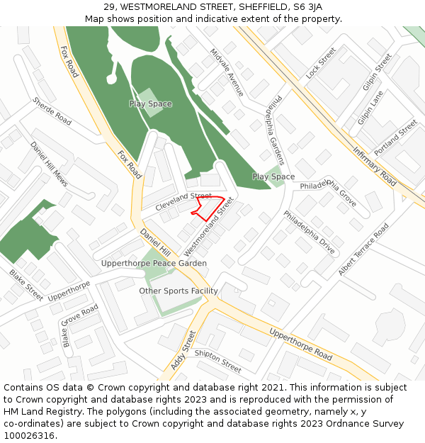 29, WESTMORELAND STREET, SHEFFIELD, S6 3JA: Location map and indicative extent of plot