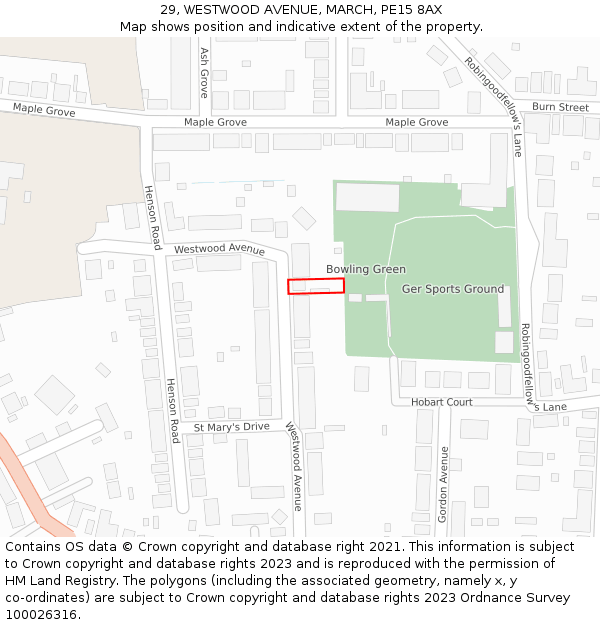 29, WESTWOOD AVENUE, MARCH, PE15 8AX: Location map and indicative extent of plot