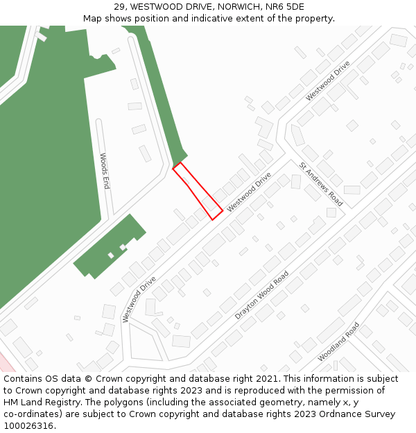 29, WESTWOOD DRIVE, NORWICH, NR6 5DE: Location map and indicative extent of plot