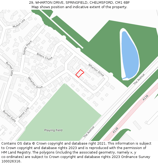 29, WHARTON DRIVE, SPRINGFIELD, CHELMSFORD, CM1 6BF: Location map and indicative extent of plot